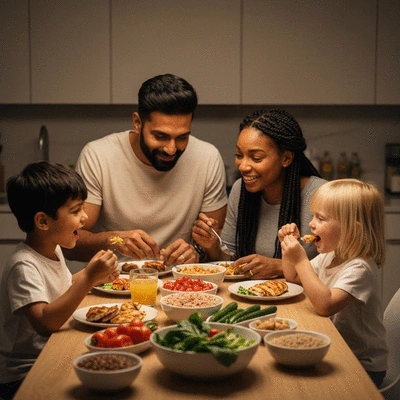 Healthy family eating a nutritious meal together at home