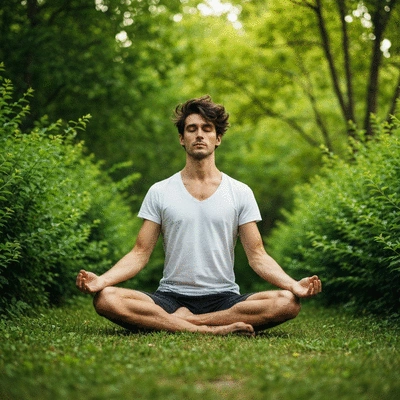 Person doing a gentle yoga pose outdoors, representing stress relief and mindfulness