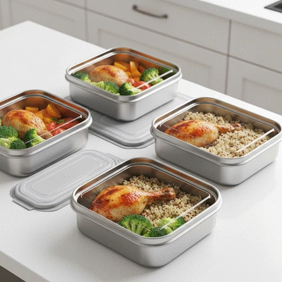 Healthy meal prep containers with high-protein food