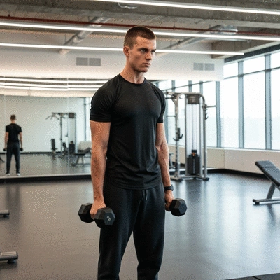 Person performing resistance training with weights in a gym setting