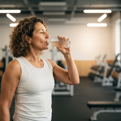 Person drinking an electrolyte drink at the gym after a workout