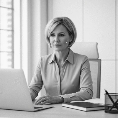 Professional working at a desk with a clear mind, representing mental clarity and focus after fitness. No text, no words, no typography.