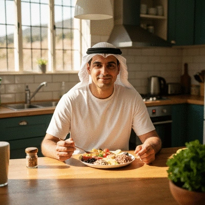 Joyful person enjoying a healthy, clean-eating meal