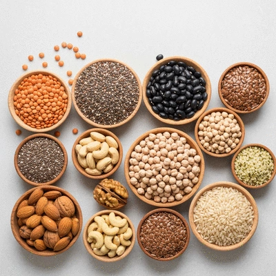 Variety of plant-based protein sources arranged attractively