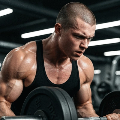 Person lifting weights with focused expression, representing overcoming a workout plateau, no text, no words, no typography, 8K