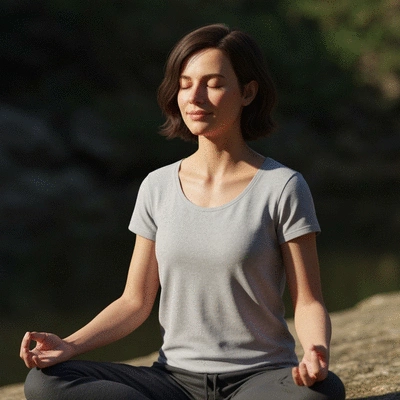 Person meditating in a calm, natural setting, symbolizing mindfulness