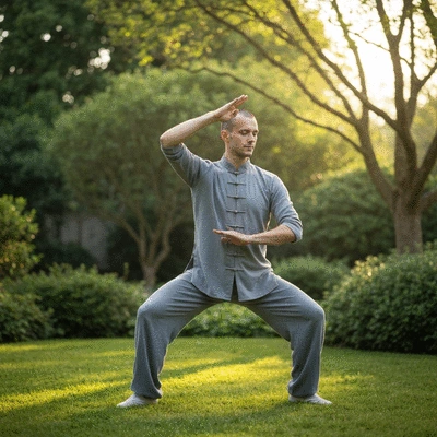 Person practicing Tai Chi outdoors