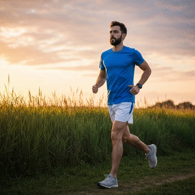 Motivated person running at sunrise, capturing a sense of achievement and new beginnings