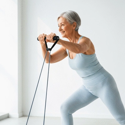 Senior woman doing low-impact exercise with resistance band