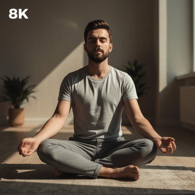 Person meditating or doing deep breathing exercises in a calm setting, representing mindfulness, no text, no words, no typography, 8K
