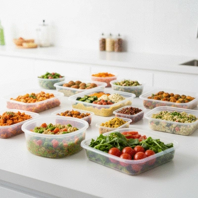 Assortment of healthy, portioned meal prep containers