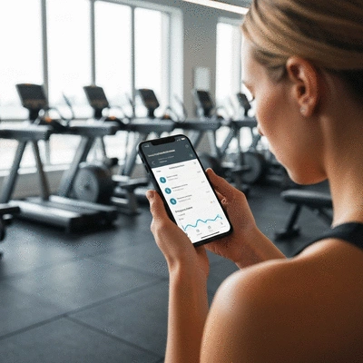 User interacting with an AI fitness app on a smartphone, displaying personalized workout plan