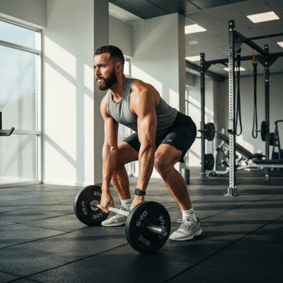 Person lifting weights in a gym, focusing on strength training