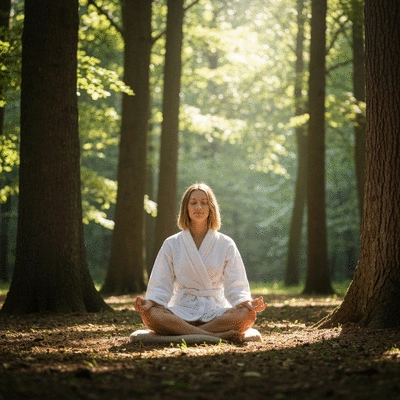 Person meditating in a calm, natural setting, symbolizing mindfulness for mental clarity